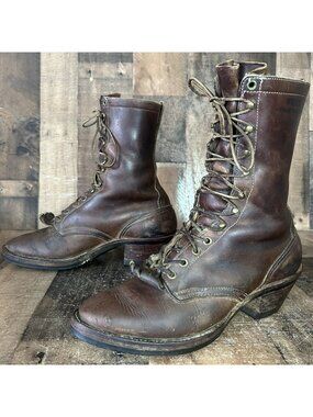 Whites Handmade Vintage Logger Packer Plain Toe Work Boots Mens 9 D